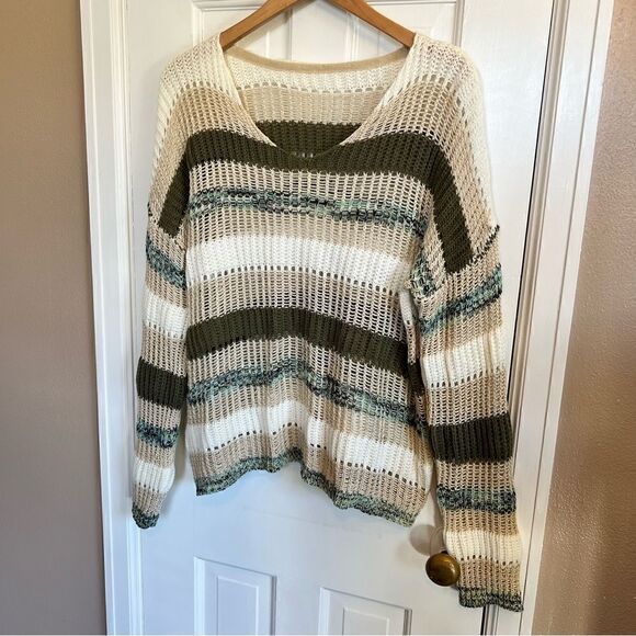 Love At First Find Cream & Green Stripped knit sweater - Picture 7 of 7